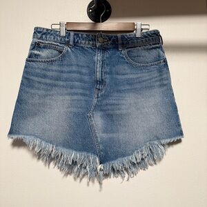 Free People Raw Edge Frayed Denim Mini Skirt in blue